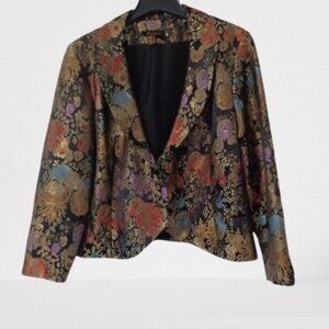 Oblique Blazer Women Size 16 Art To Wear Floral Edgy Irridescent Retro Y2K